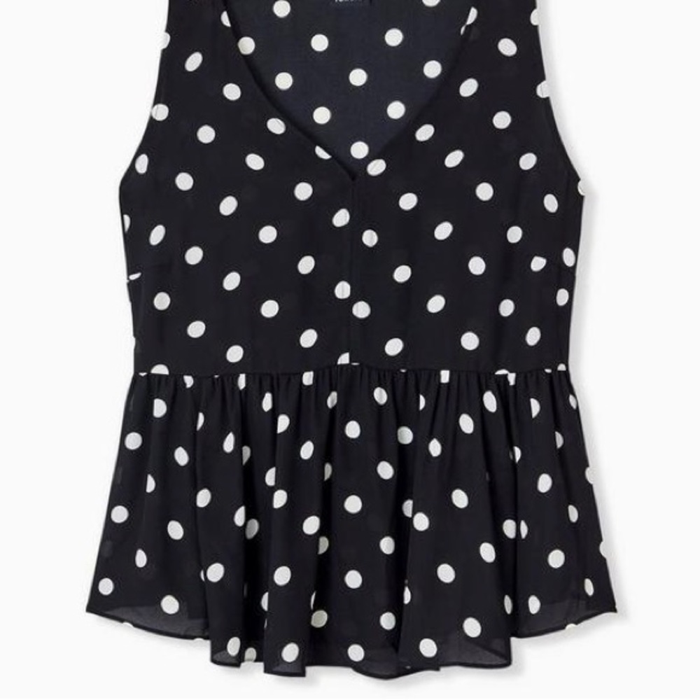 Torrid Black Polka Dot Blouse Peplum Georgette Midi Tank plus 1X sleeveless